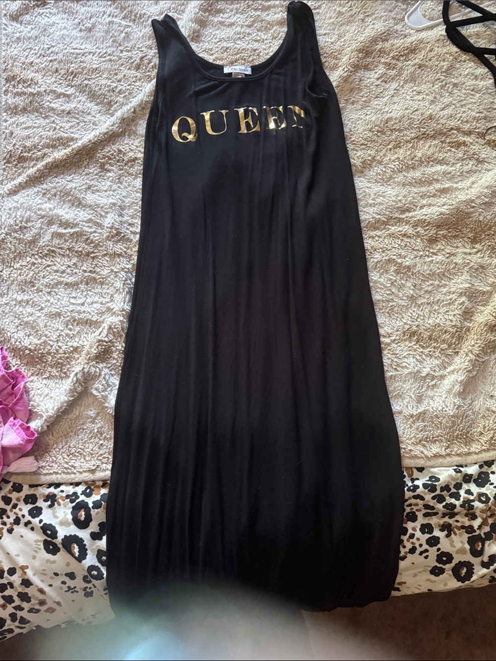 Black Maxi Dress with Gold 'QUEEN' Graphic